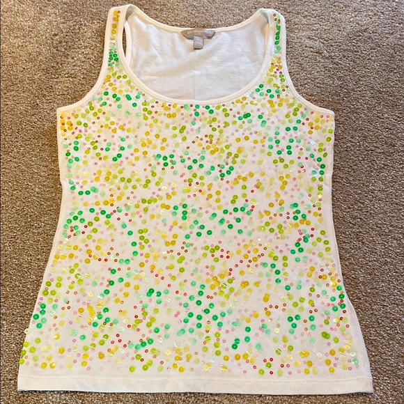 Banana Republic Sequined Cotton Modal Tank Lemon Lime Pink Sz XXS - Picture 1 of 7
